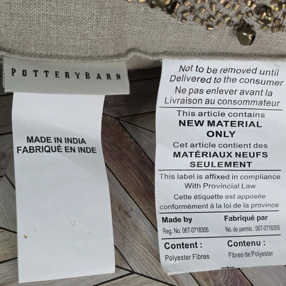 Lot 3 Pottery Barn NWT Jingle Bell Peace Throw Pillow Gray Gold Embellished READ